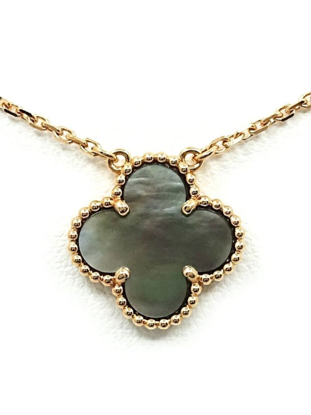 Van Cleef & Arpels 18K Pink Gold Vintage Alhambra Necklace Mop Gray Shell